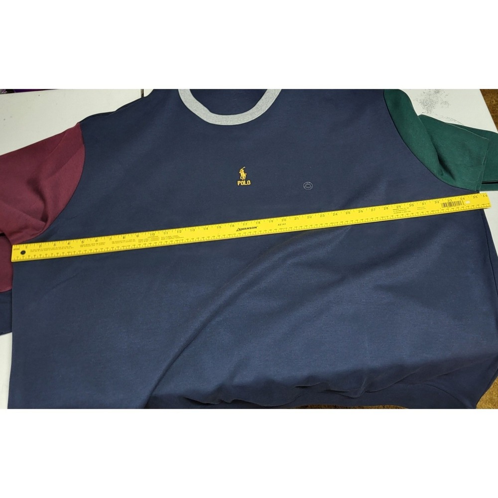 Polo Ralph Lauren Sweatshirt Mens 6XB Blue Color-Block Yellow Pony NWT MSRP $138 - Picture 10 of 12